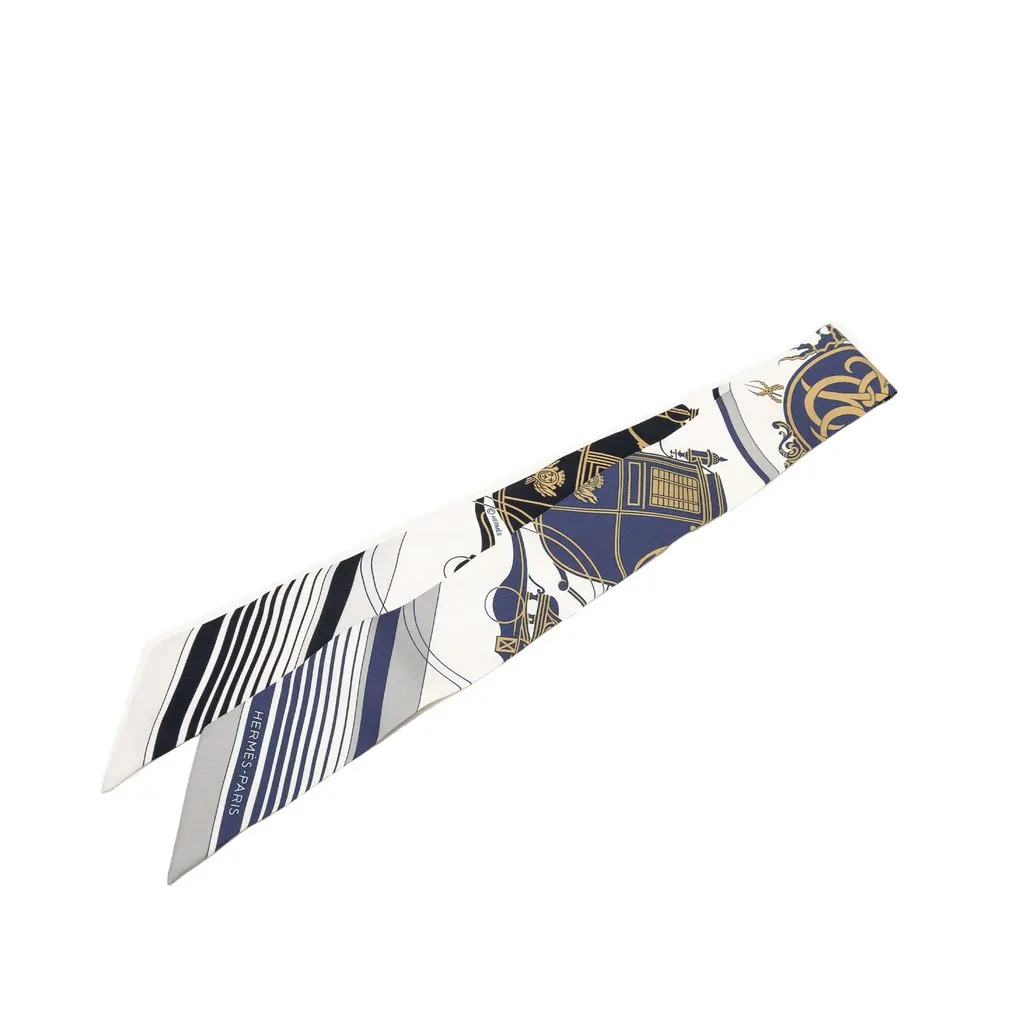 Hermès Ex Libris Forever Silk Twilly Scarf White Very good - Front View