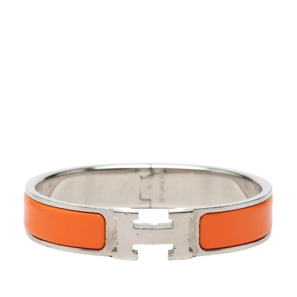 Hermès Narrow Enamel Clic H Bracelet PM Orange Very good - Front View