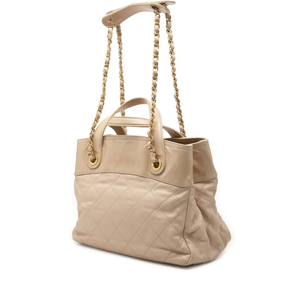Chanel Small Quilted Calfskin In The Mix Satchel Beige Leather Very good - Back View