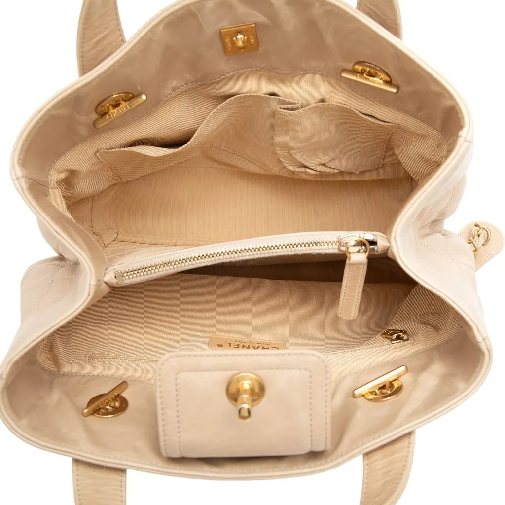 Chanel Small Quilted Calfskin In The Mix Satchel Beige Leather Very good - Model View