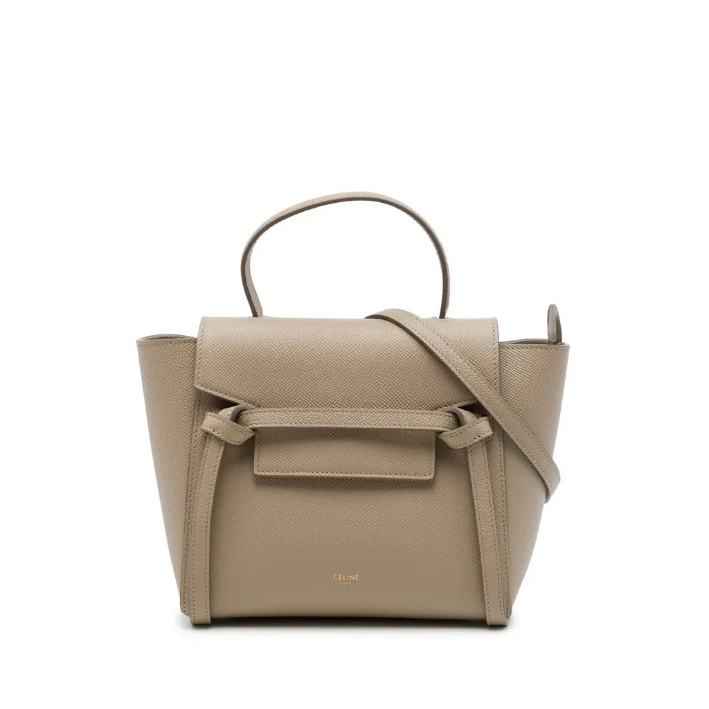 Celine Nano Grained Calfskin Belt Bag Beige Leather Very good - Front View