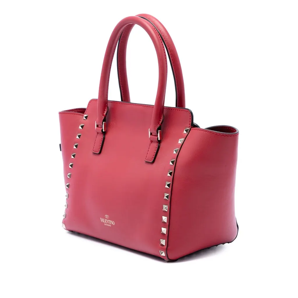 Valentino Small Leather Rockstud Trapeze Satchel Red Leather Very good - Back View