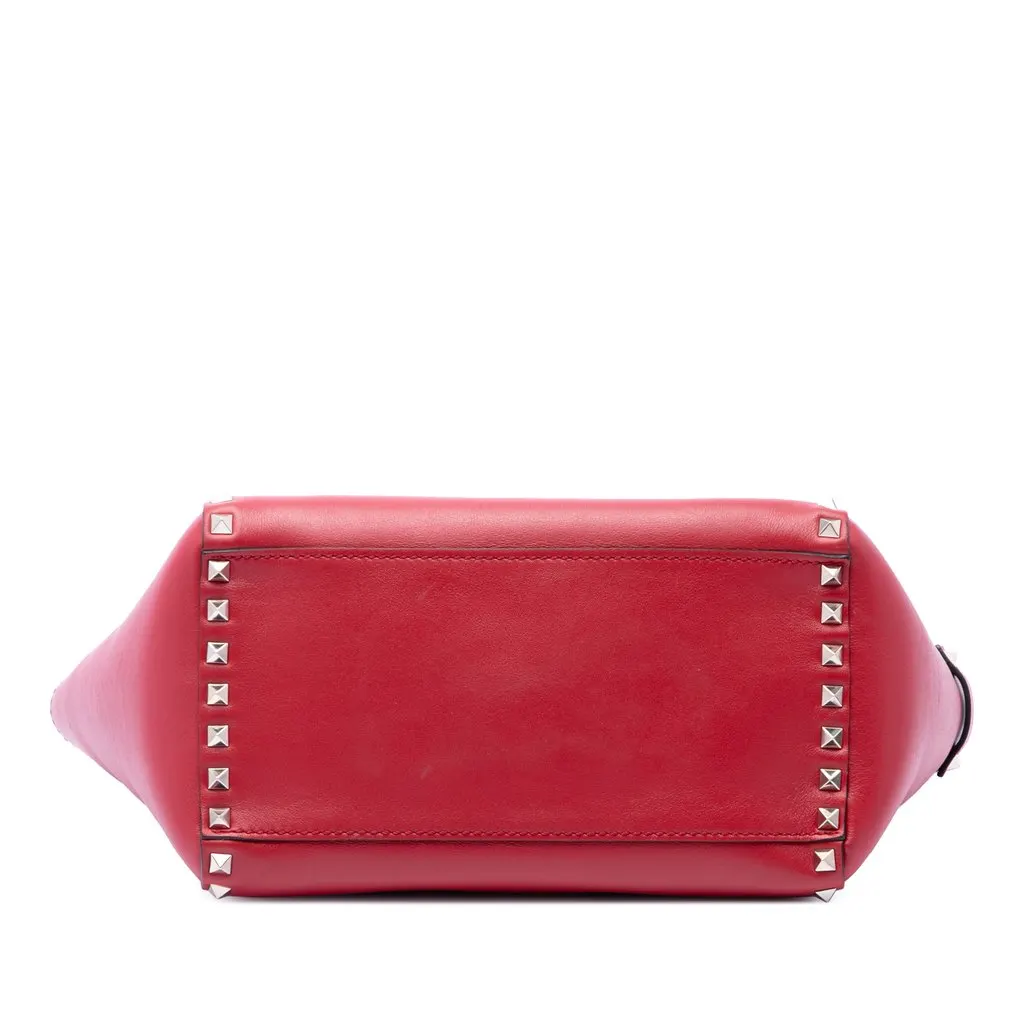 Valentino Small Leather Rockstud Trapeze Satchel Red Leather Very good - Inside View