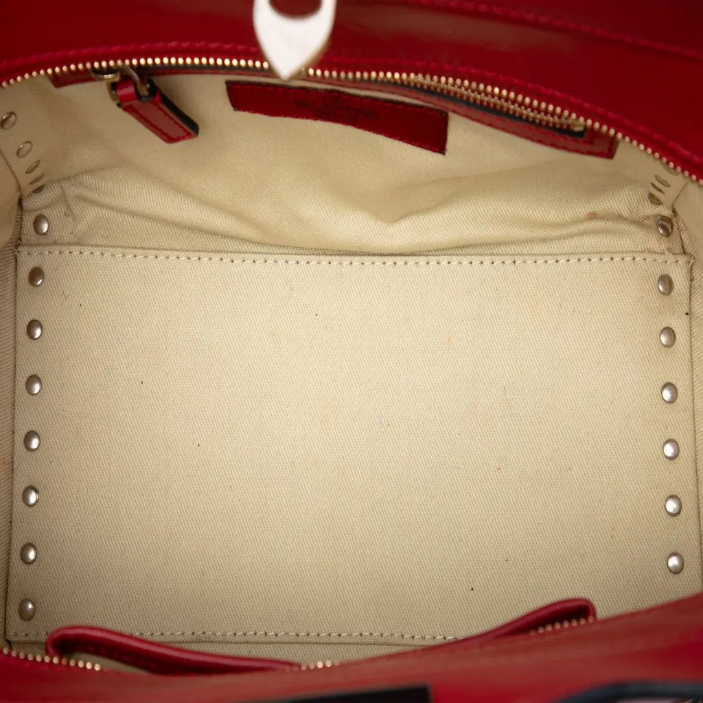 Valentino Small Leather Rockstud Trapeze Satchel Red Leather Very good - Model View