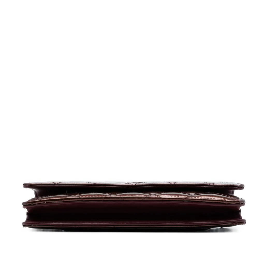 Chanel CC Quilted Striated Metallic Patent Wallet on Chain Red Leather Very good - Inside View