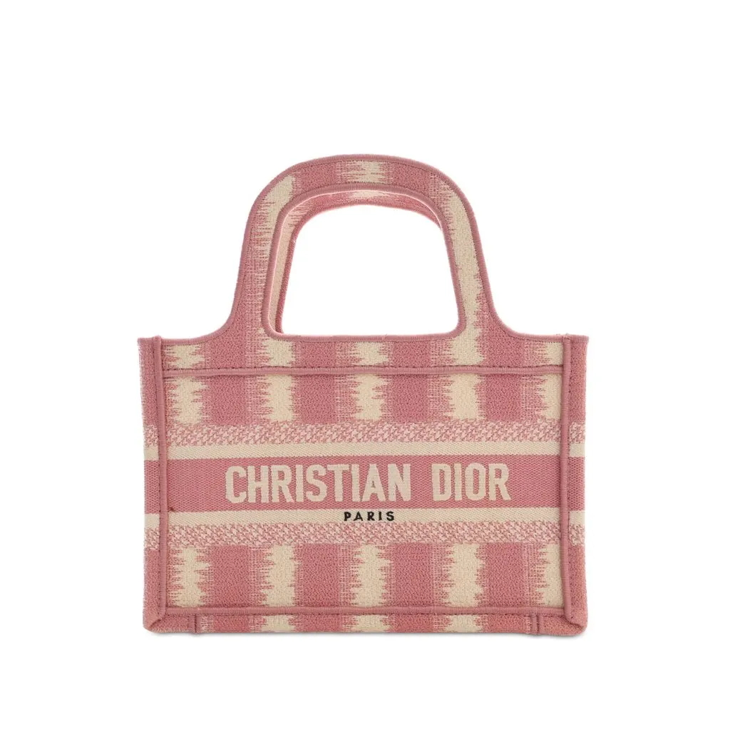 Dior Mini Stripe Embroidered Canvas Book Tote Pink Canvas Very good - Front View