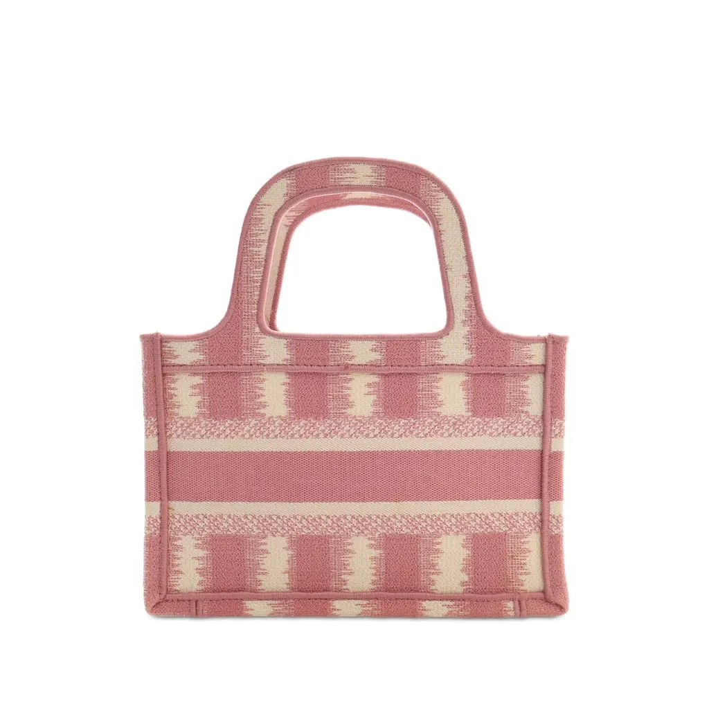 Dior Mini Stripe Embroidered Canvas Book Tote Pink Canvas Very good - Back View