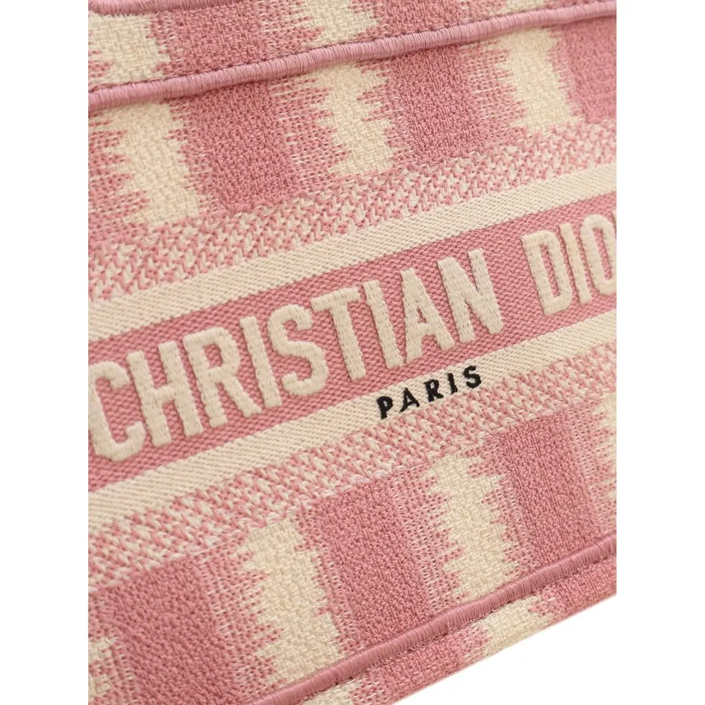 Dior Mini Stripe Embroidered Canvas Book Tote Pink Canvas Very good - Model View