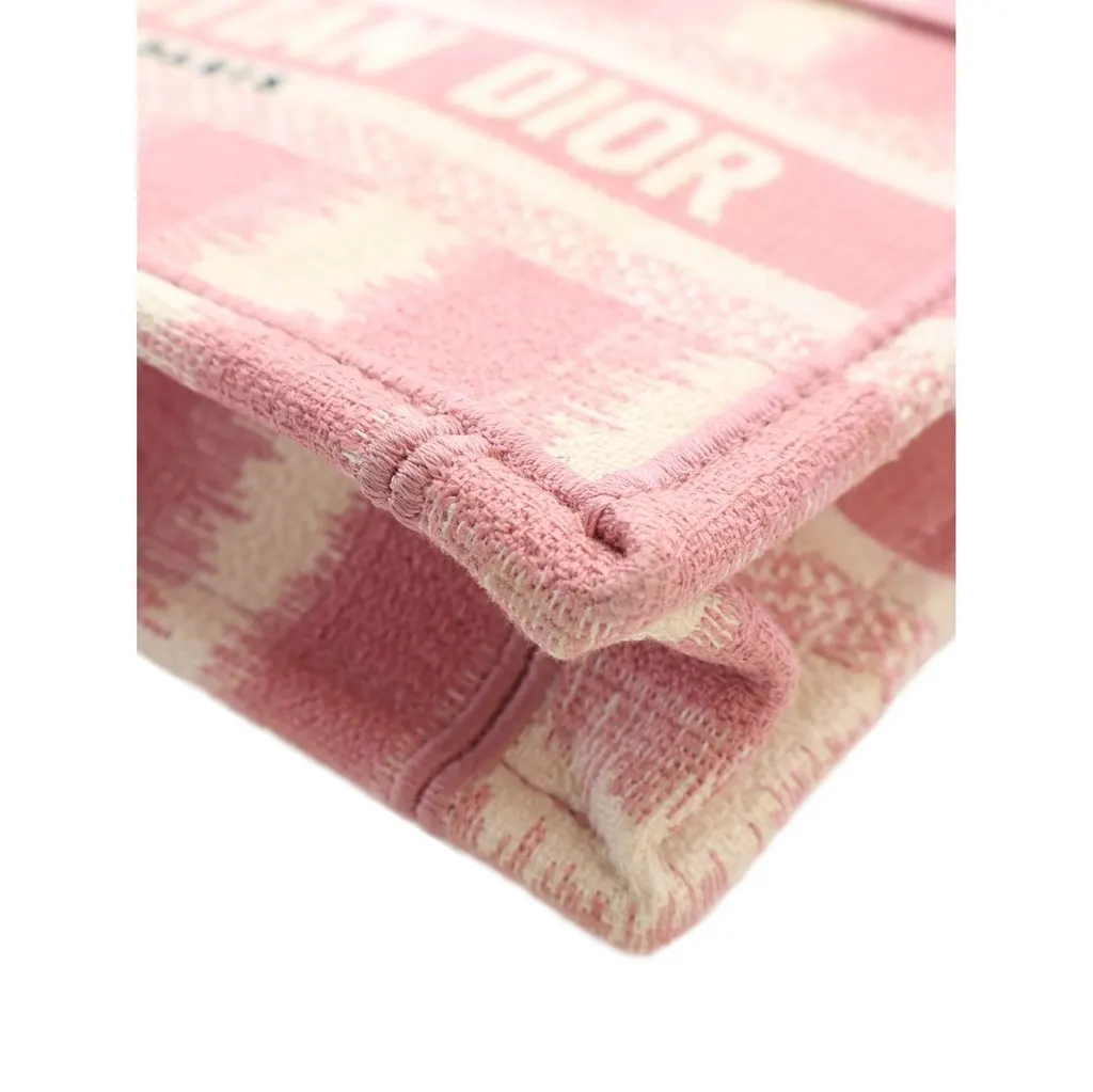 Dior Mini Stripe Embroidered Canvas Book Tote Pink Canvas Very good - Box View