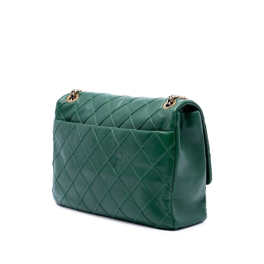 Chanel Jumbo Diamond Debossed Calfskin Reissue 2.55 Cosmos Flap Green Leather Very good - Back View
