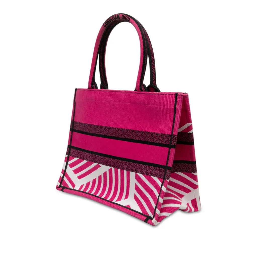 Dior Medium Embroidered Canvas Butterfly D Jungle Pop Book Tote Pink Canvas Good - Back View