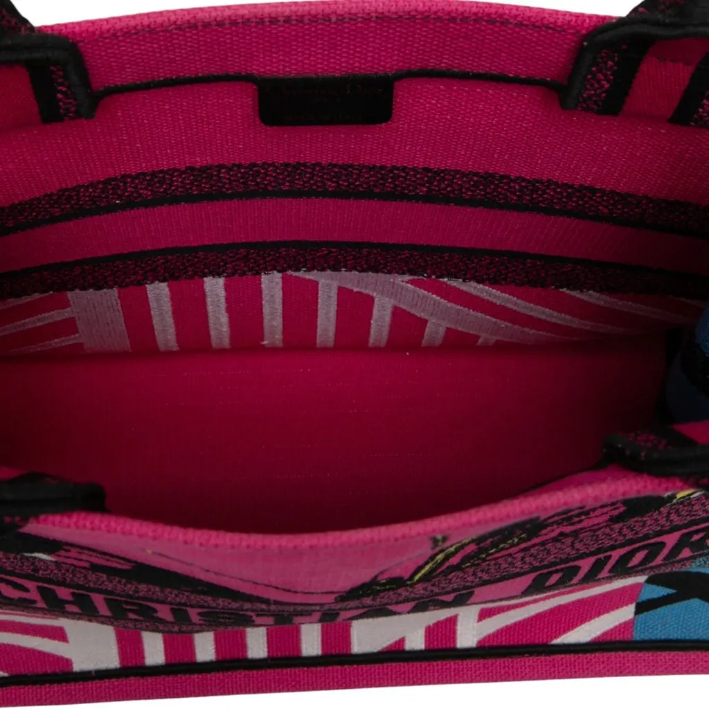 Dior Medium Embroidered Canvas Butterfly D Jungle Pop Book Tote Pink Canvas Good - Model View
