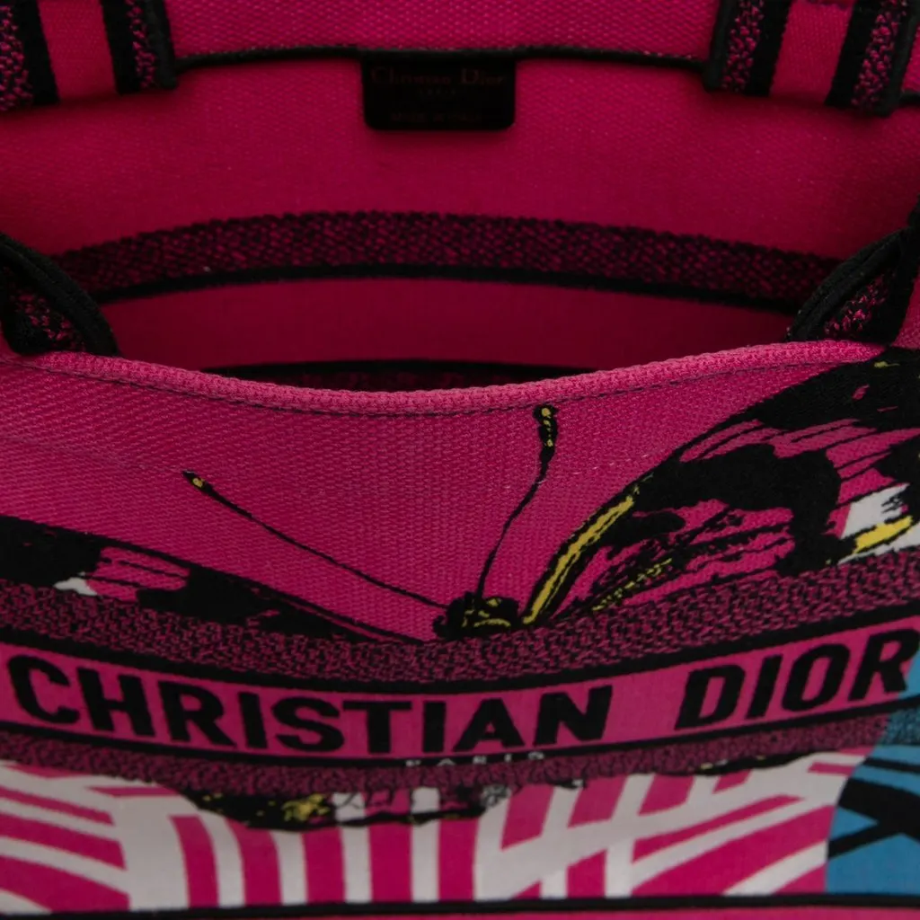 Dior Medium Embroidered Canvas Butterfly D Jungle Pop Book Tote Pink Canvas Good - Box View