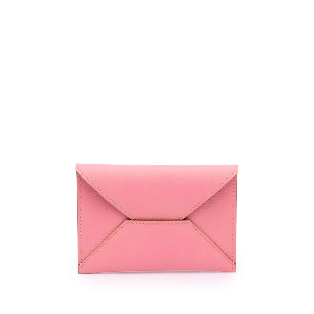 Hermès Epsom Envelope Card Holder MM Pink Leather Very good - Front View