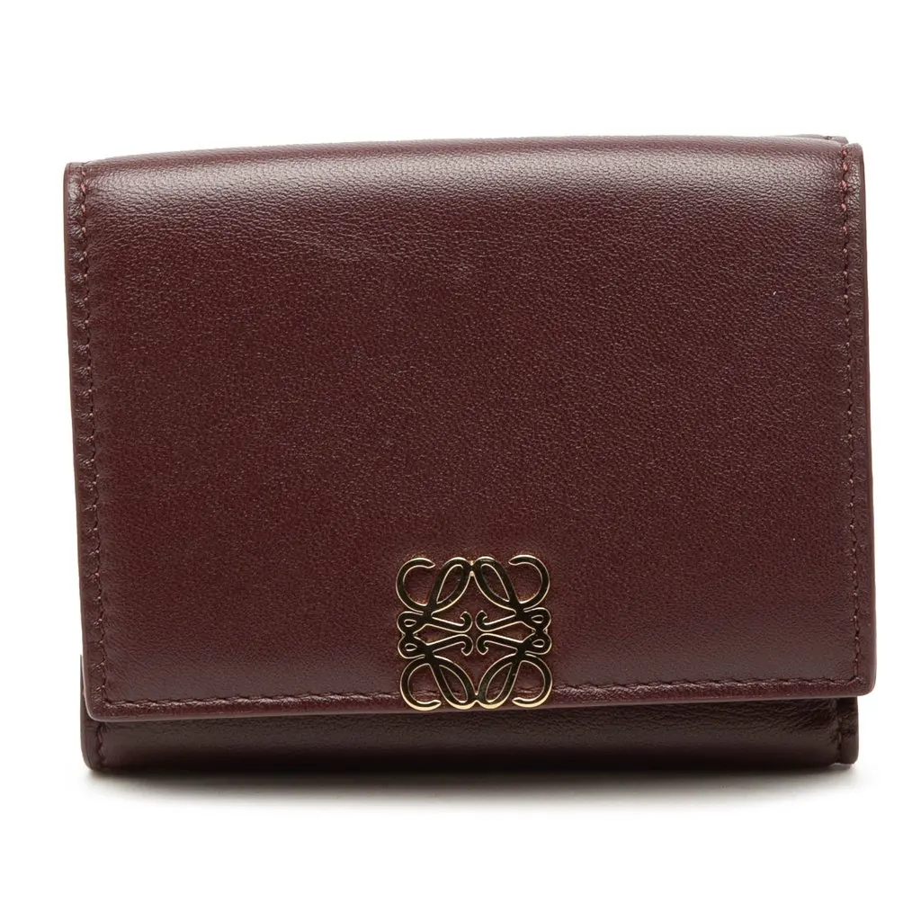 Loewe Leather Anagram Trifold Wallet Red Leather Very good - Front View
