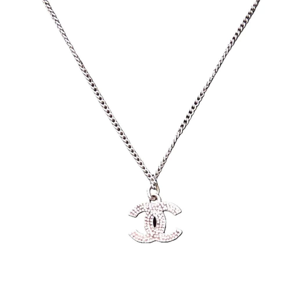 Chanel CC Brass and Strass Pendant Necklace Silver Metal Very good - Back View
