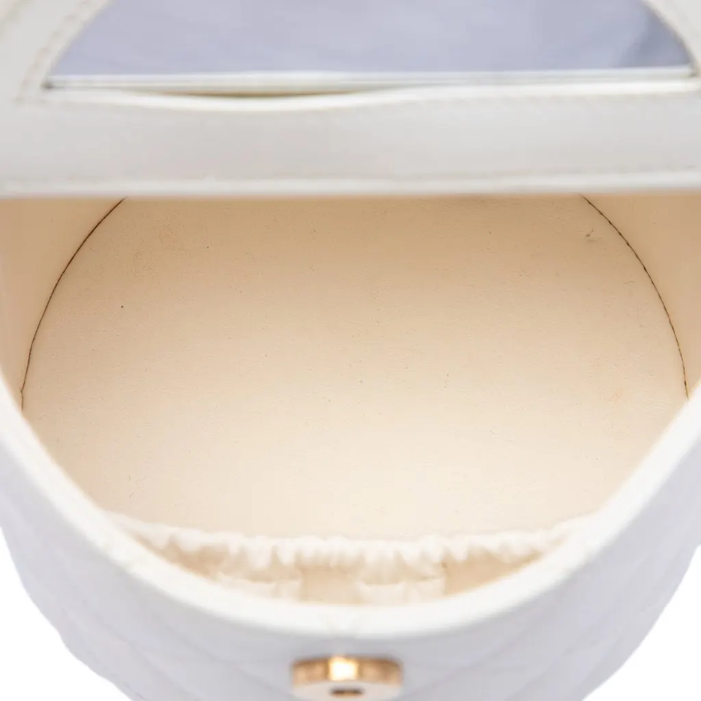 Chanel CC Quilted Lambskin Top Handle Round Vanity Case with Chain White Leather Very good - Model View