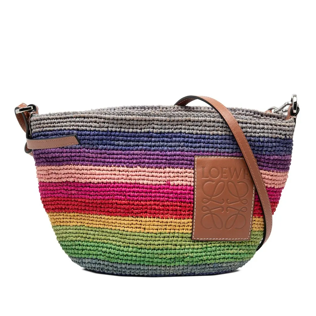 LOEWE Paulas Ibiza Anagram Raffia Rainbow Pochette Crossbody MultiColor Very good - Front View