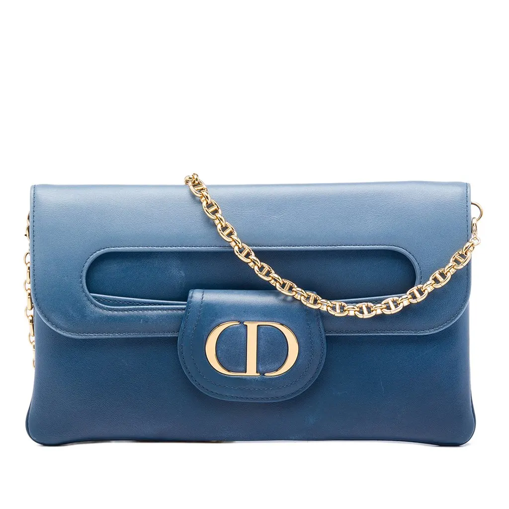 Dior Medium Calfskin DiorDouble Chain Bag Blue Leather Very good - Front View