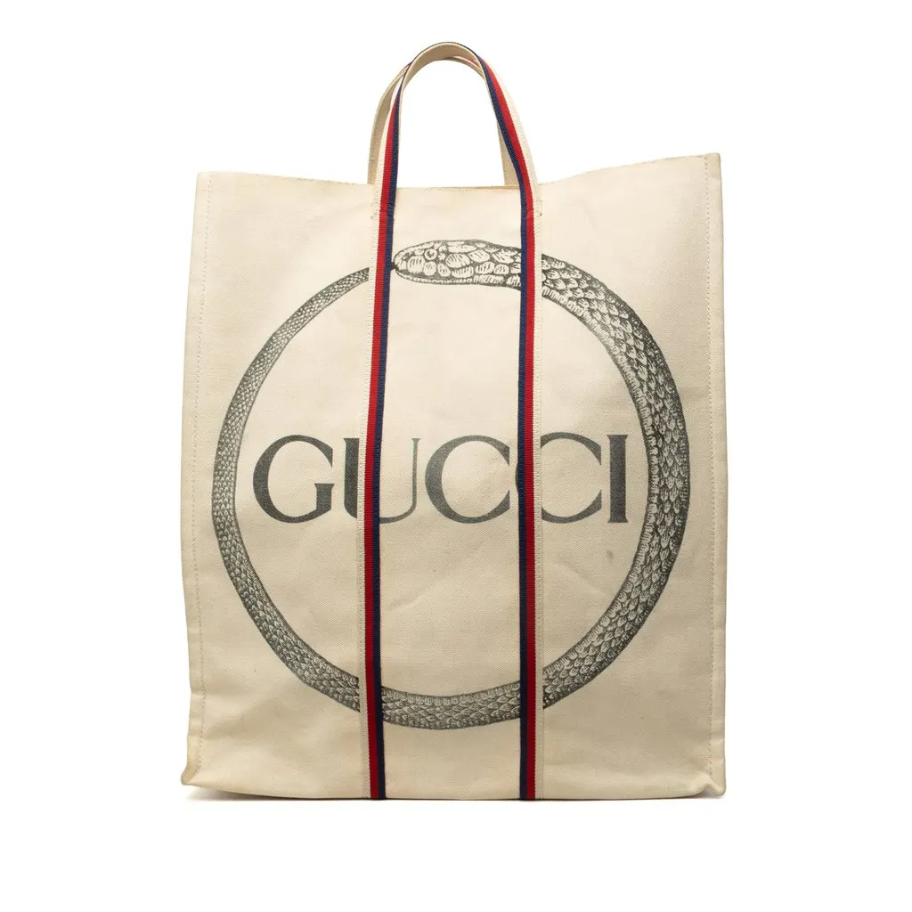 Gucci Canvas Ouroboros Vertical Tote Beige Canvas Very good - Front View