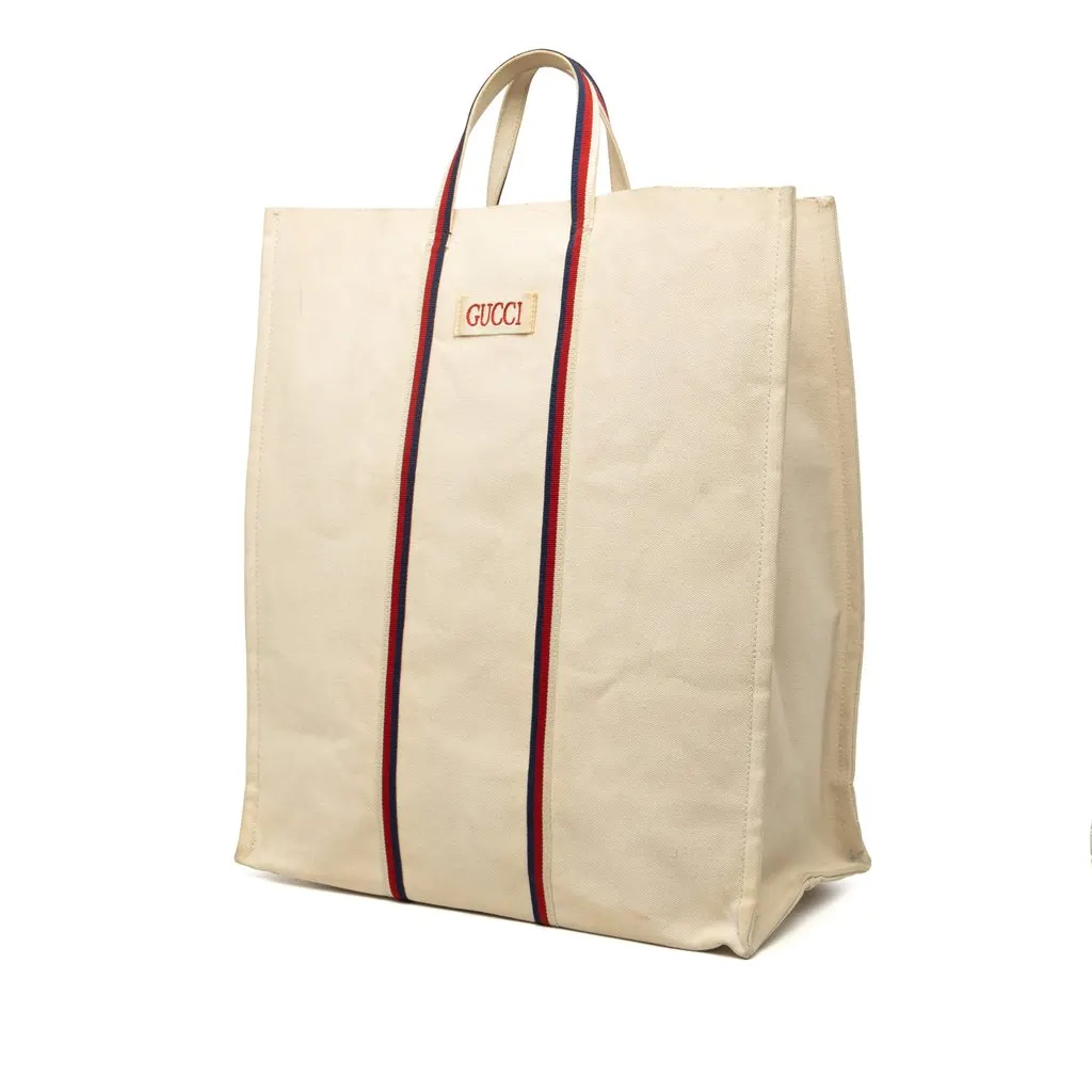 Gucci Canvas Ouroboros Vertical Tote Beige Canvas Very good - Back View