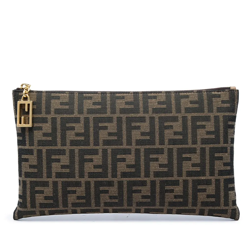 Fendi Medium FF Jacquard Flat Baguette Pouch Brown Jacquard Very good - Front View