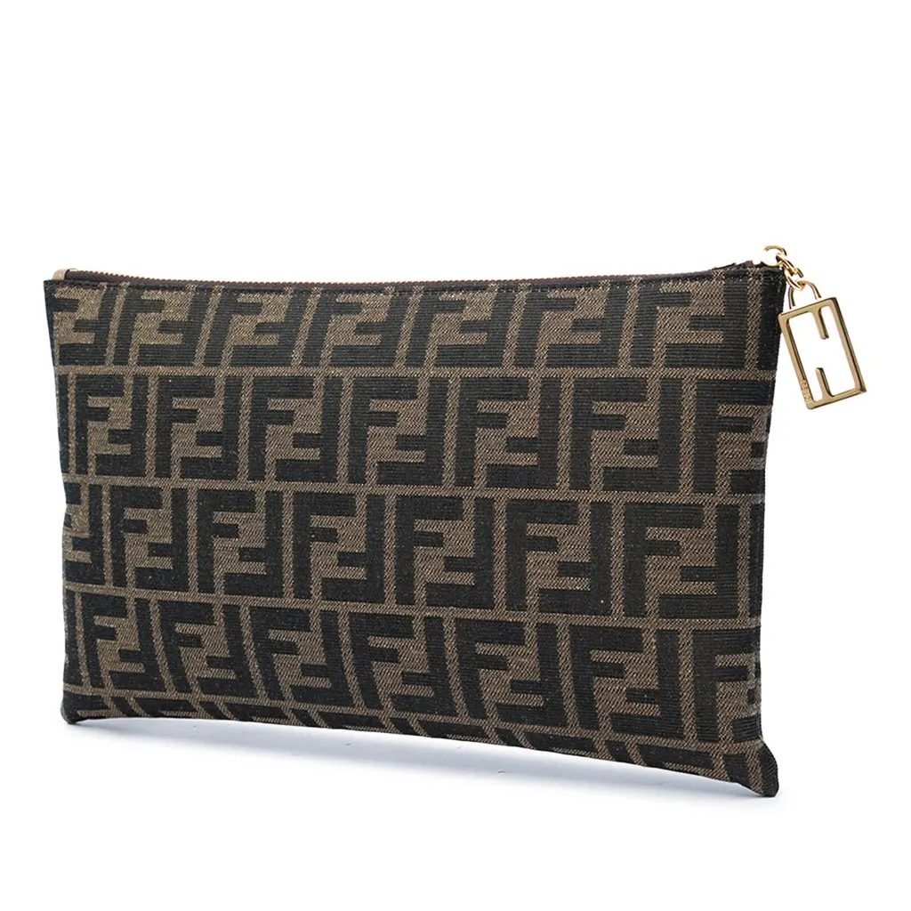 Fendi Medium FF Jacquard Flat Baguette Pouch Brown Jacquard Very good - Back View
