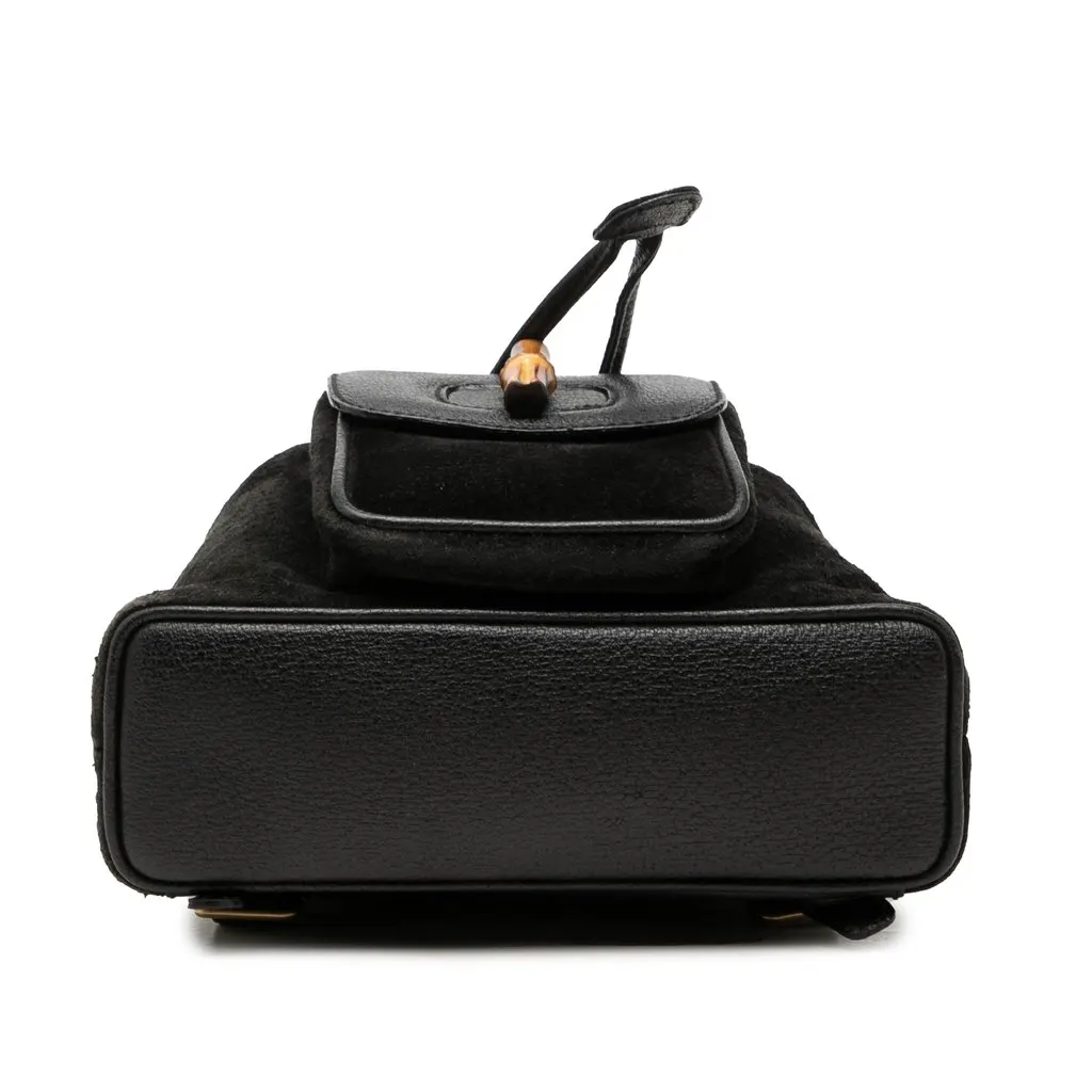 Gucci Suede Bamboo Drawstring Backpack Black Leather Very good - Inside View