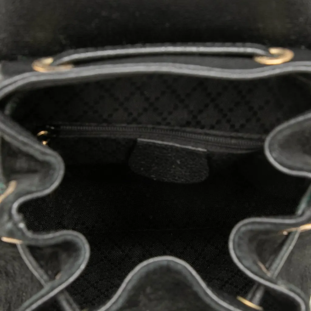 Gucci Suede Bamboo Drawstring Backpack Black Leather Very good - Model View