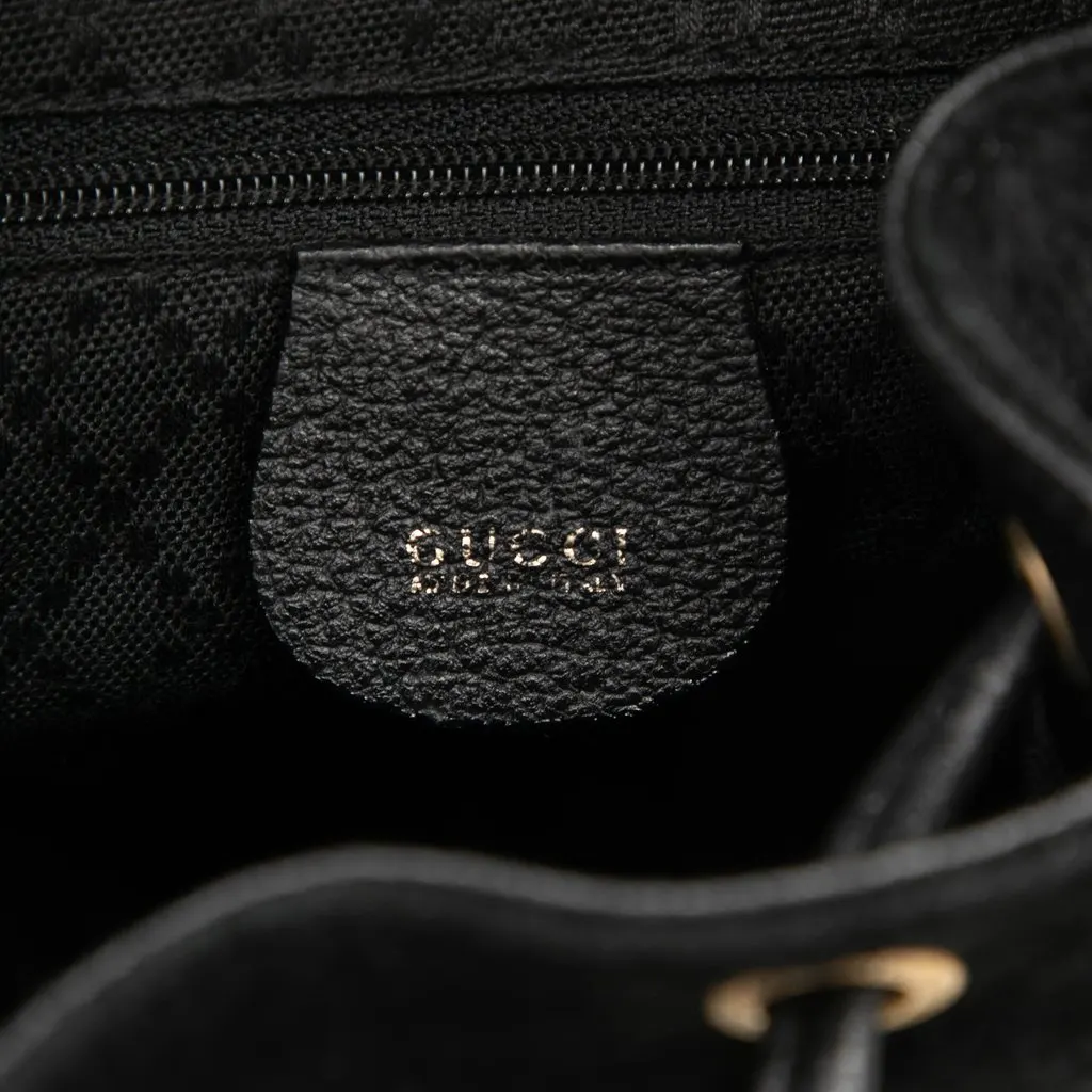 Gucci Suede Bamboo Drawstring Backpack Black Leather Very good - Box View