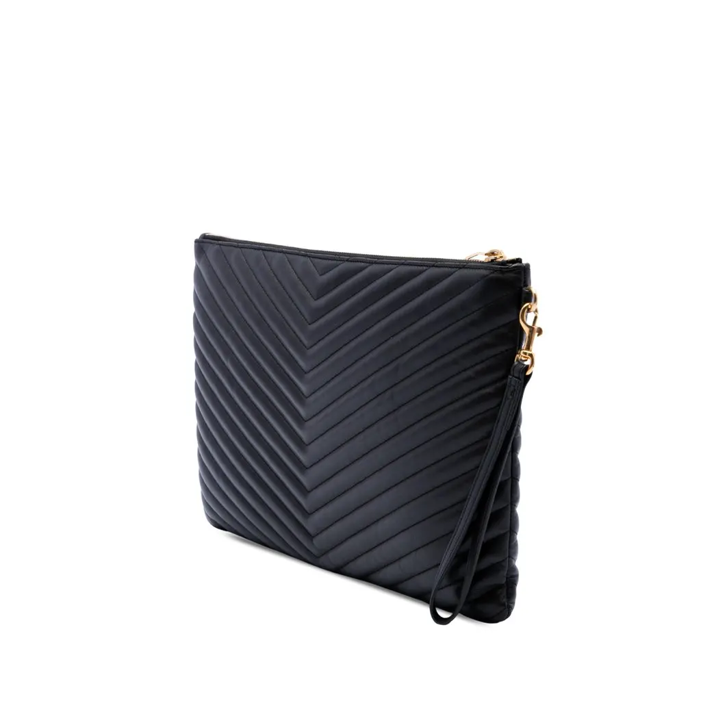 Saint Laurent Chevron Calfskin Cassandre Document Holder Black Leather Very good - Back View