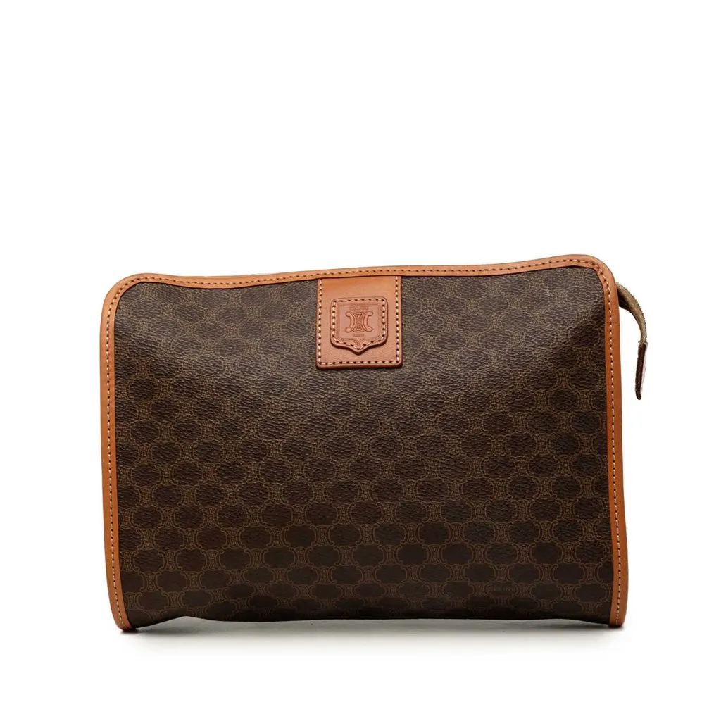 Celine Macadam Coated Canvas Clutch Brown Canvas Good - Front View