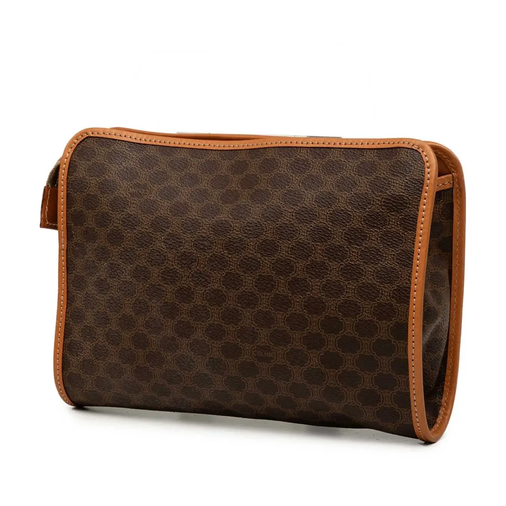 Celine Macadam Coated Canvas Clutch Brown Canvas Good - Back View