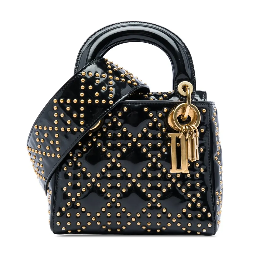 Dior Mini Patent Cannage Studded Supple Lady Dior Black Leather Very good - Front View