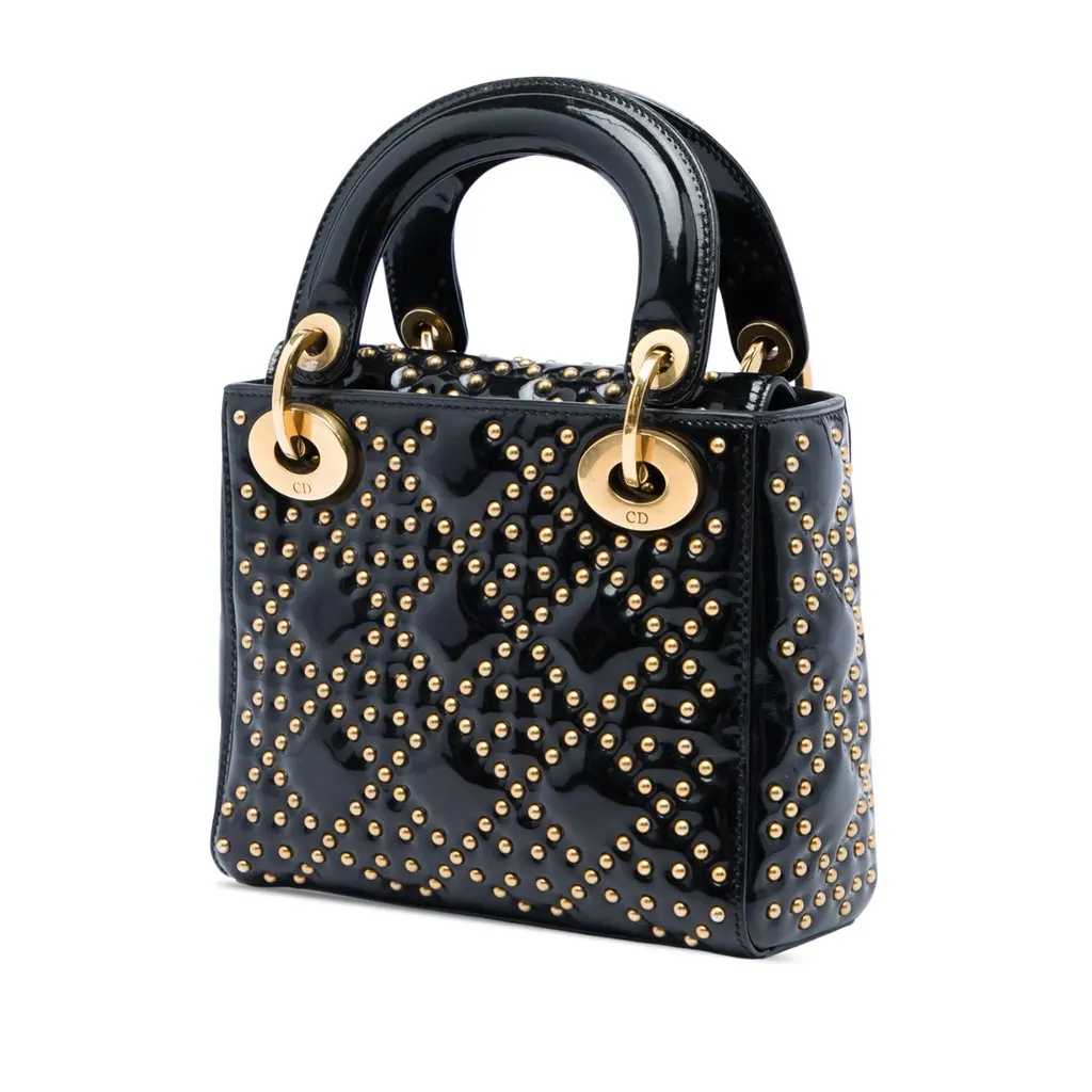 Dior Mini Patent Cannage Studded Supple Lady Dior Black Leather Very good - Back View
