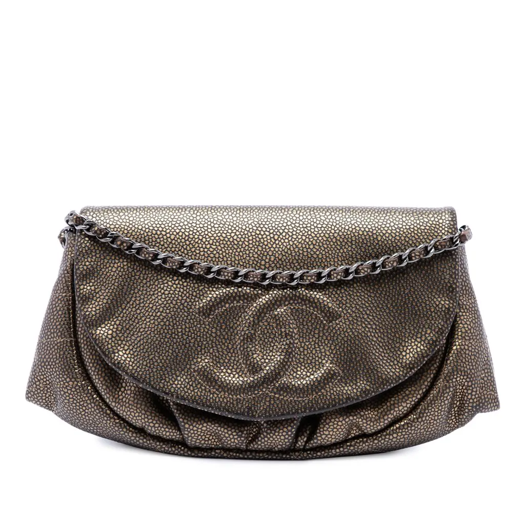 Chanel CC Metallic Caviar Half Moon Wallet on Chain Gold Leather Very good - Front View