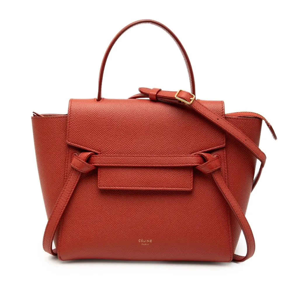 Celine Nano Grained Calfskin Belt Bag Red Leather Very good - Front View