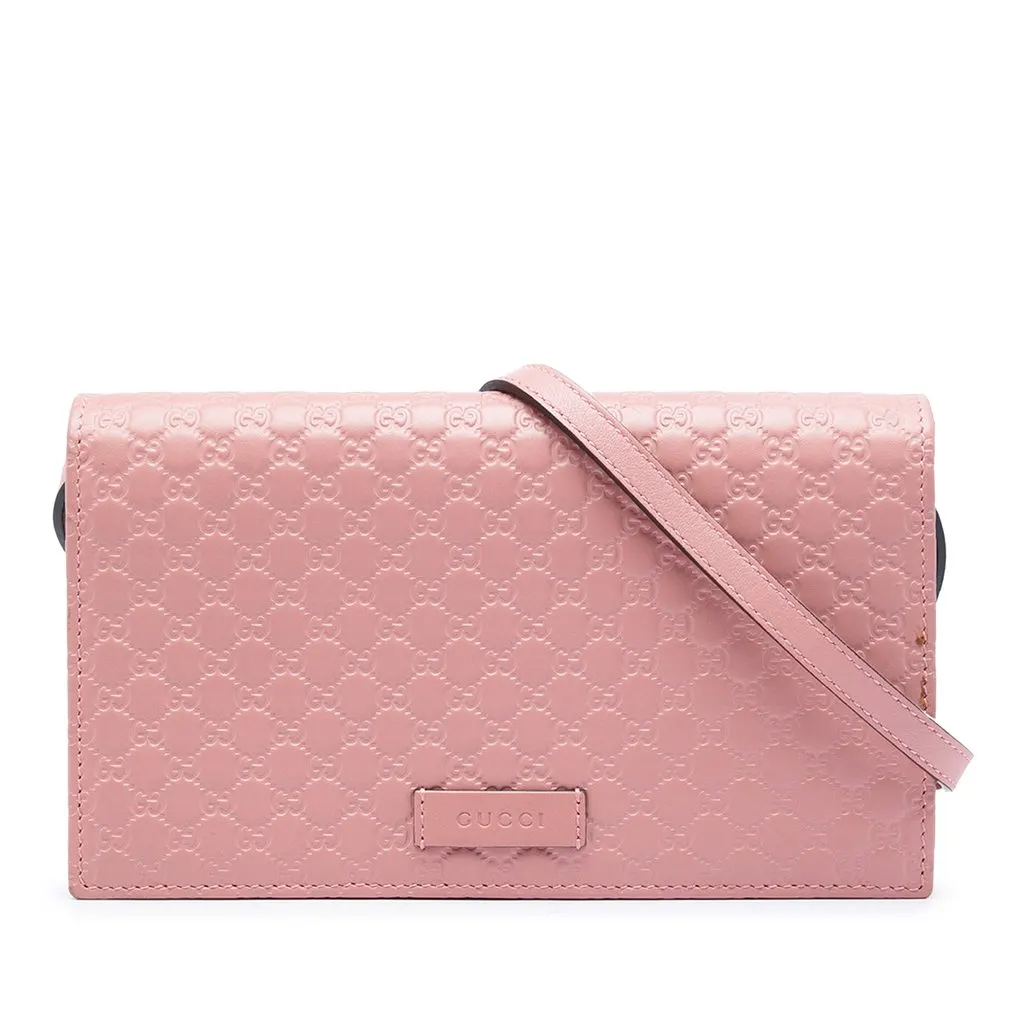 Gucci Microguccissima Wallet on Strap Pink Leather Very good - Front View