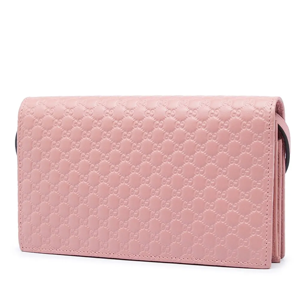 Gucci Microguccissima Wallet on Strap Pink Leather Very good - Back View