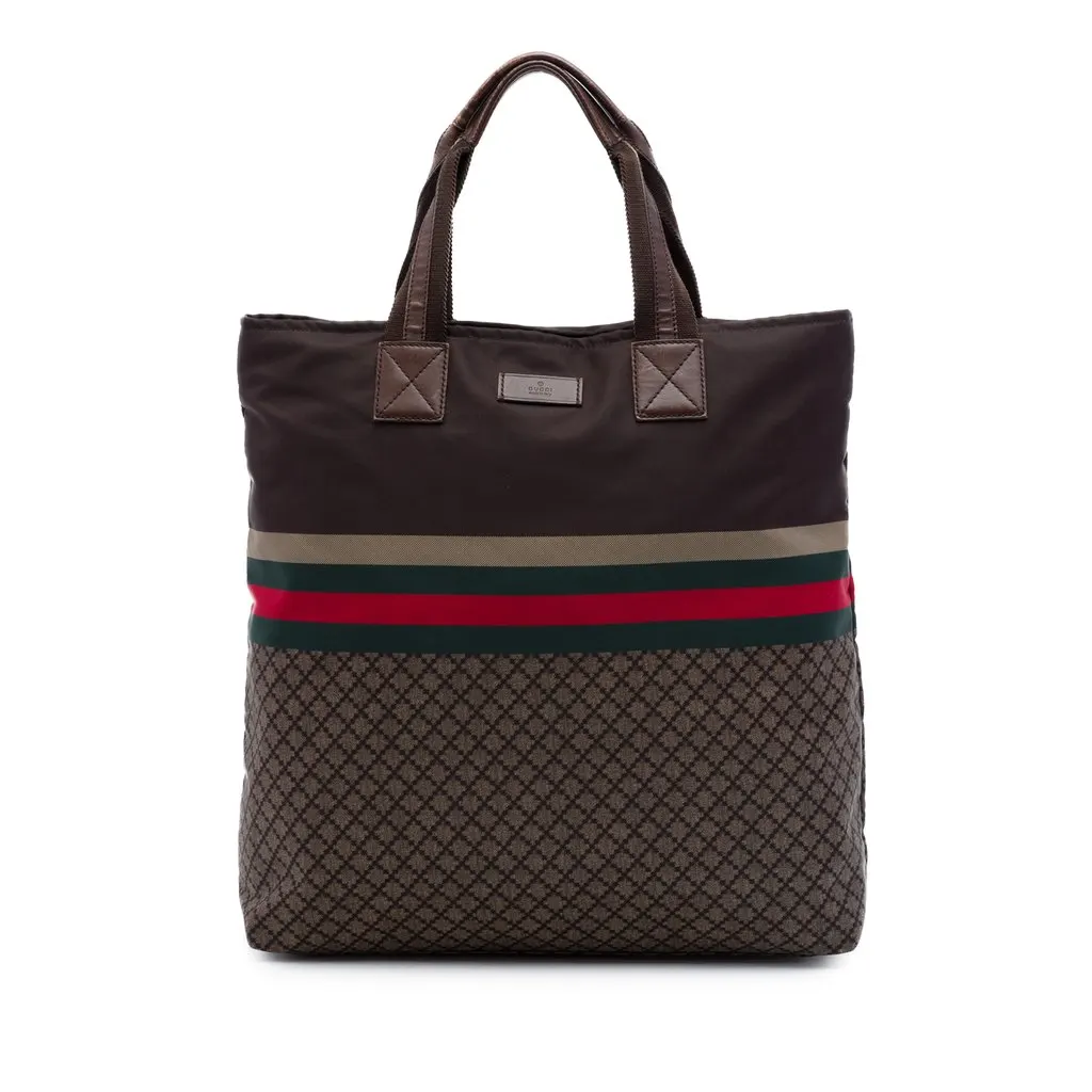 Gucci Diamante Nylon Web Tote Brown Very good - Front View