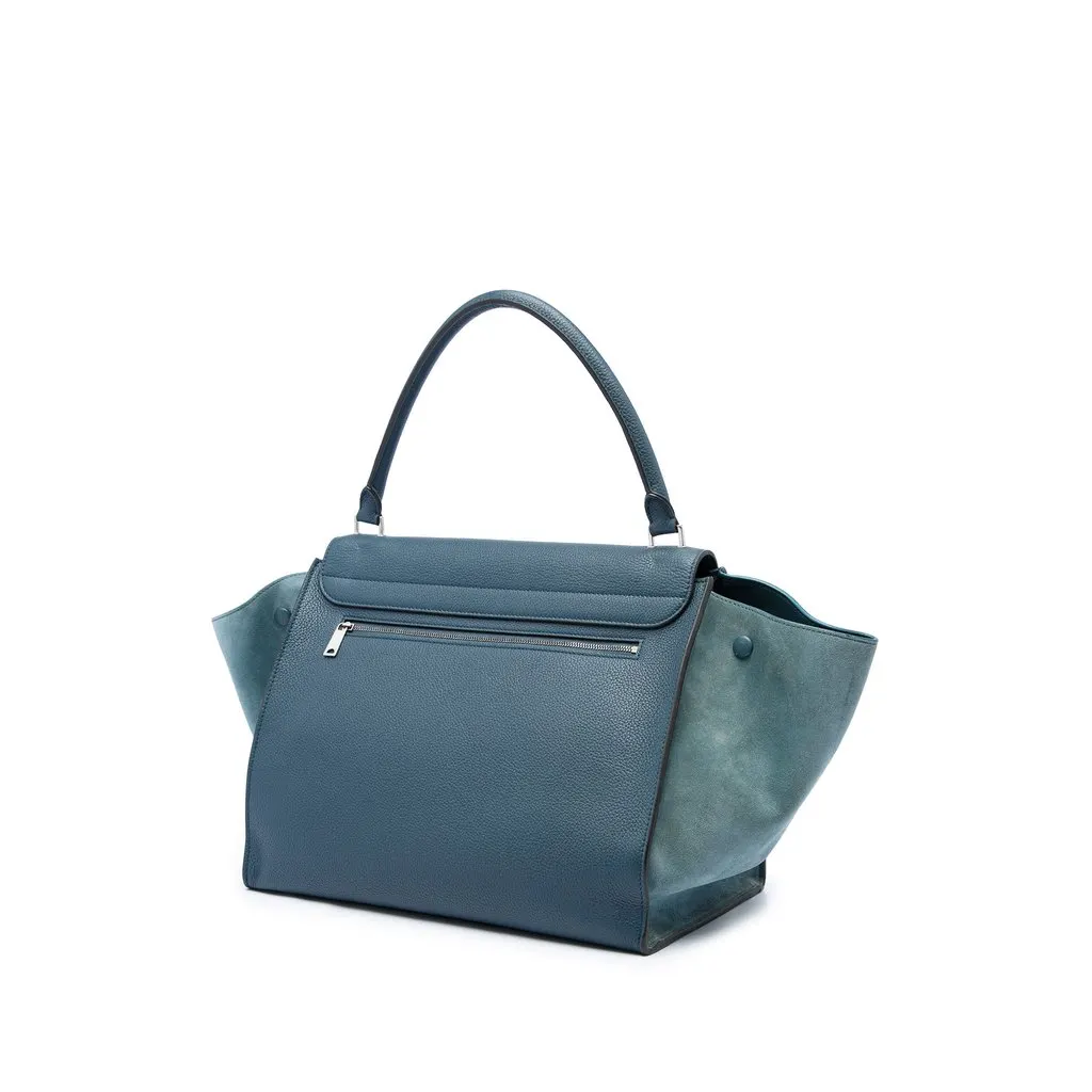 Celine Large Drummed Calfskin and Suede Trapeze Satchel Blue Leather Very good - Back View