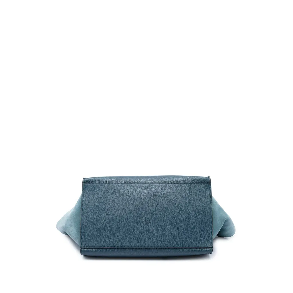 Celine Large Drummed Calfskin and Suede Trapeze Satchel Blue Leather Very good - Inside View