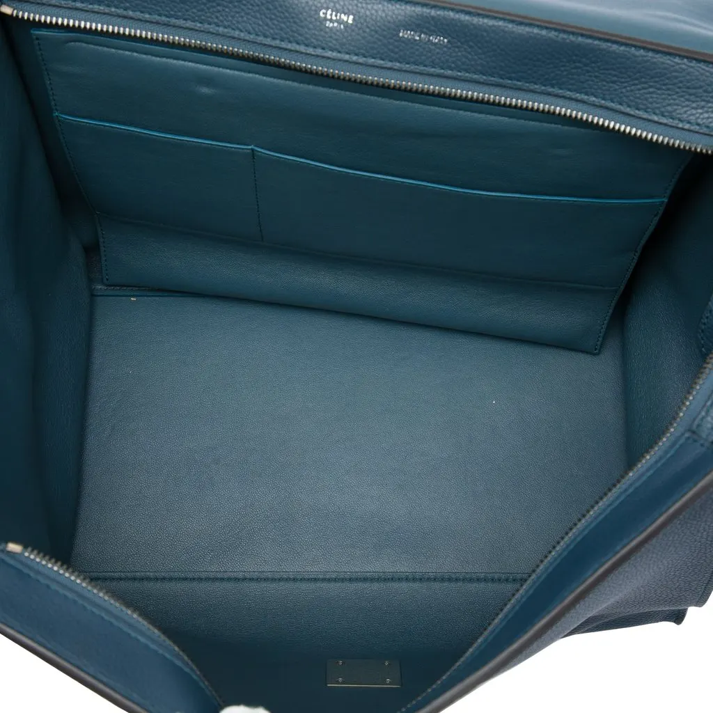 Celine Large Drummed Calfskin and Suede Trapeze Satchel Blue Leather Very good - Model View