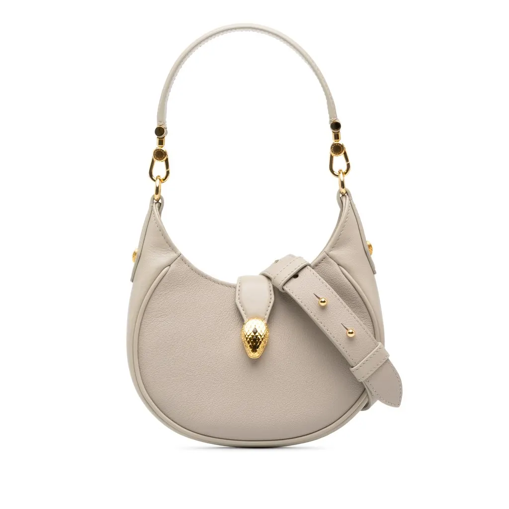 Bvlgari Small Leather Serpenti Ellipse Satchel Grey Leather Very good - Front View