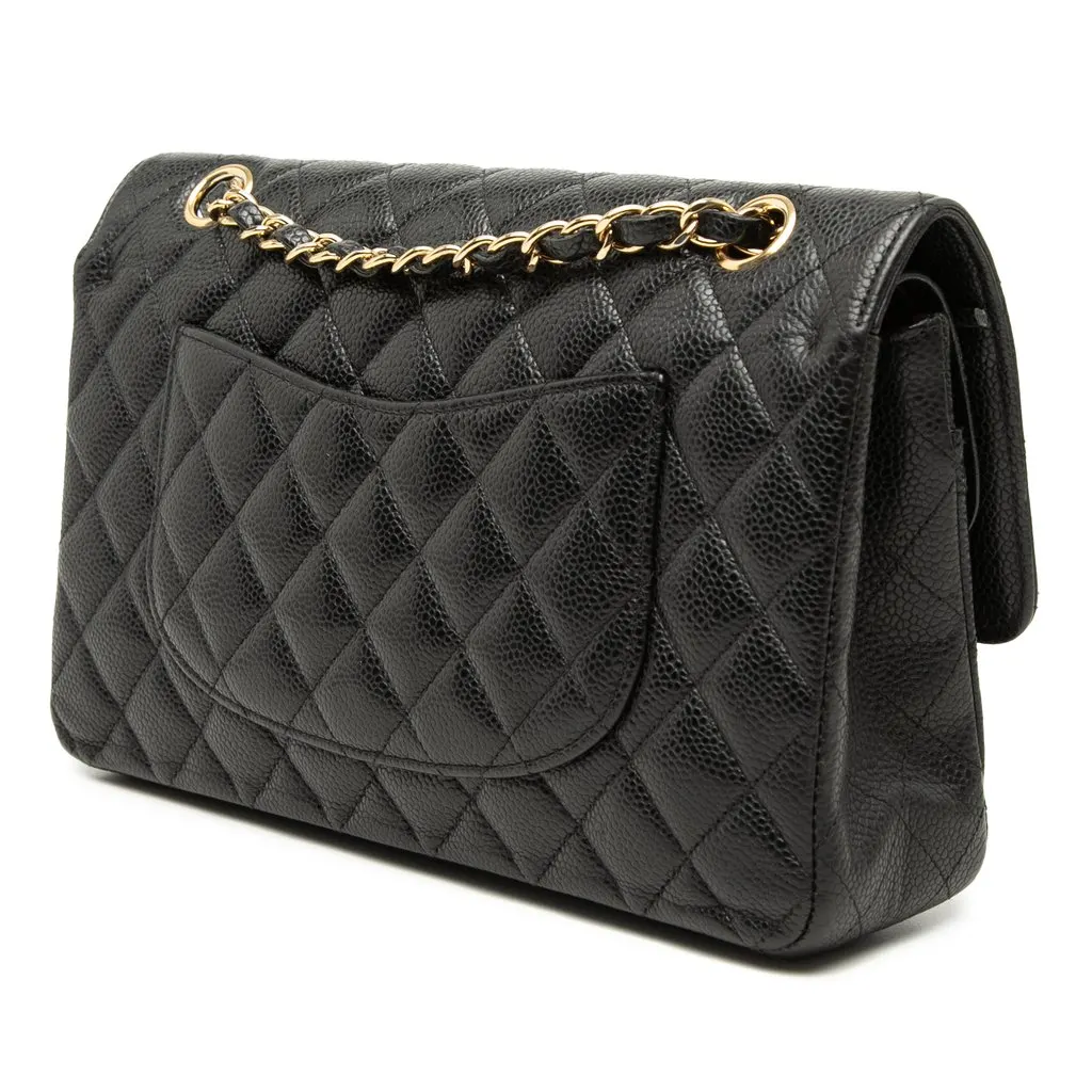 Chanel Medium Classic Caviar Double Flap Black Leather Very good - Back View