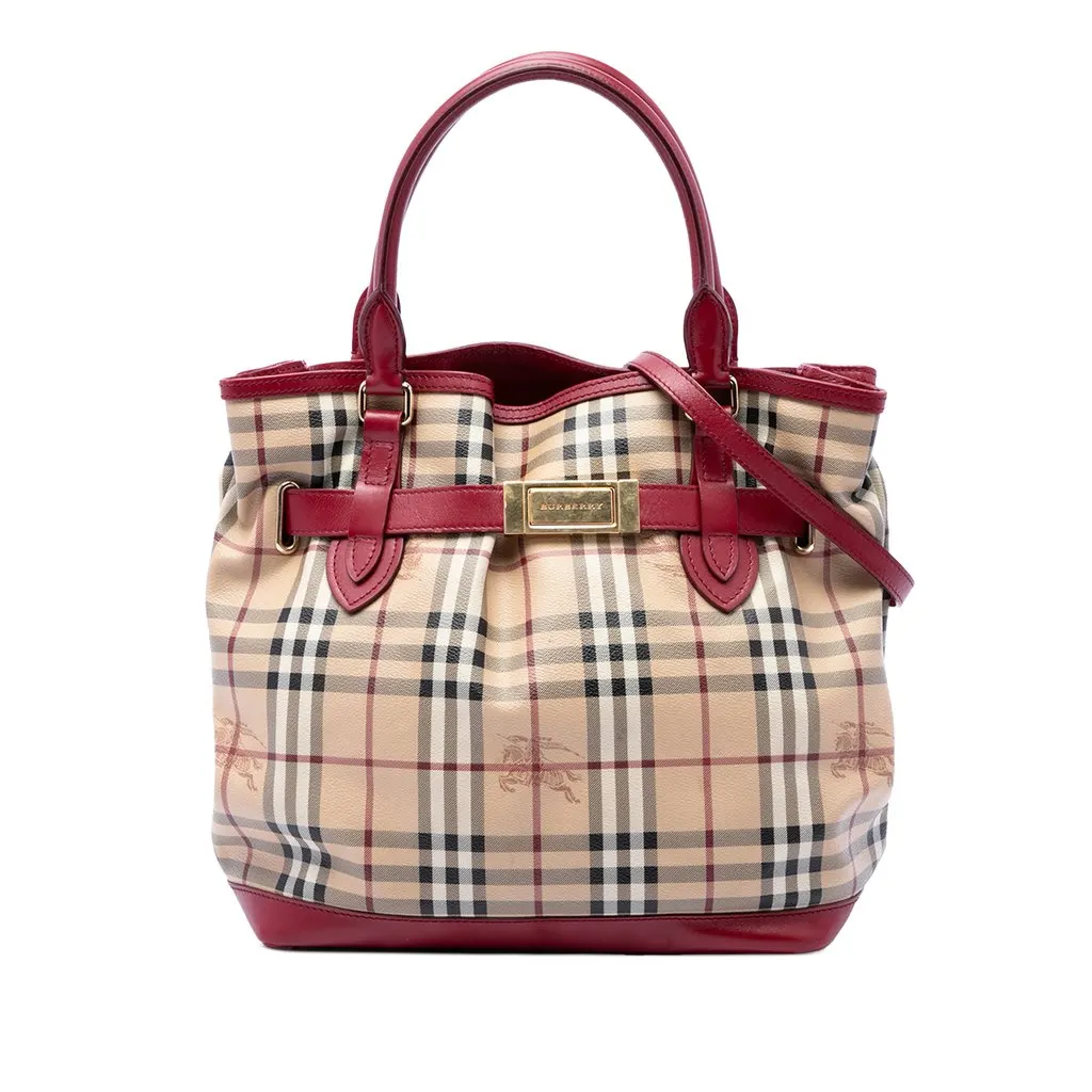 Burberry Haymarket Check Coated Canvas Golderton Satchel Beige Very good - Front View