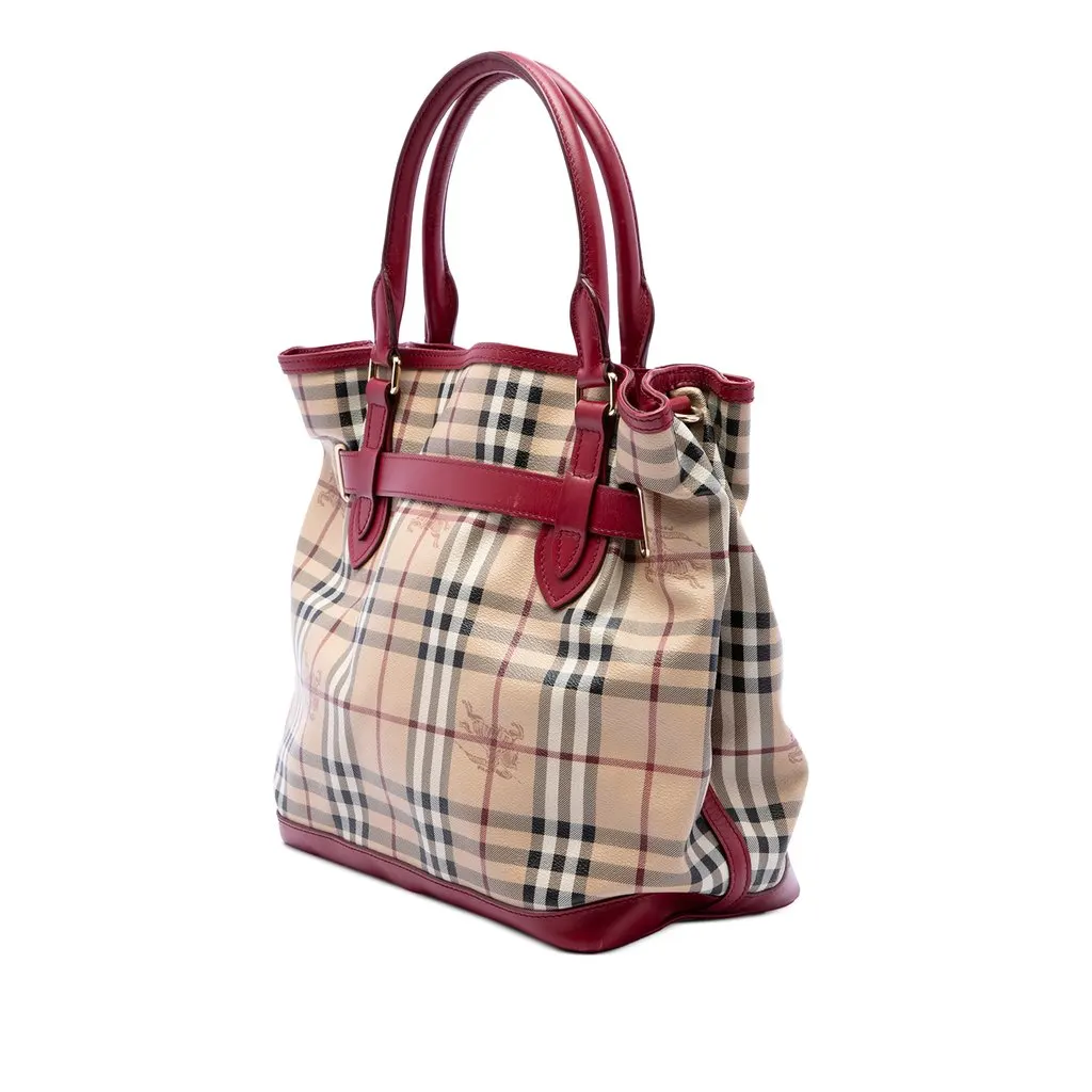 Burberry Haymarket Check Coated Canvas Golderton Satchel Beige Very good - Back View