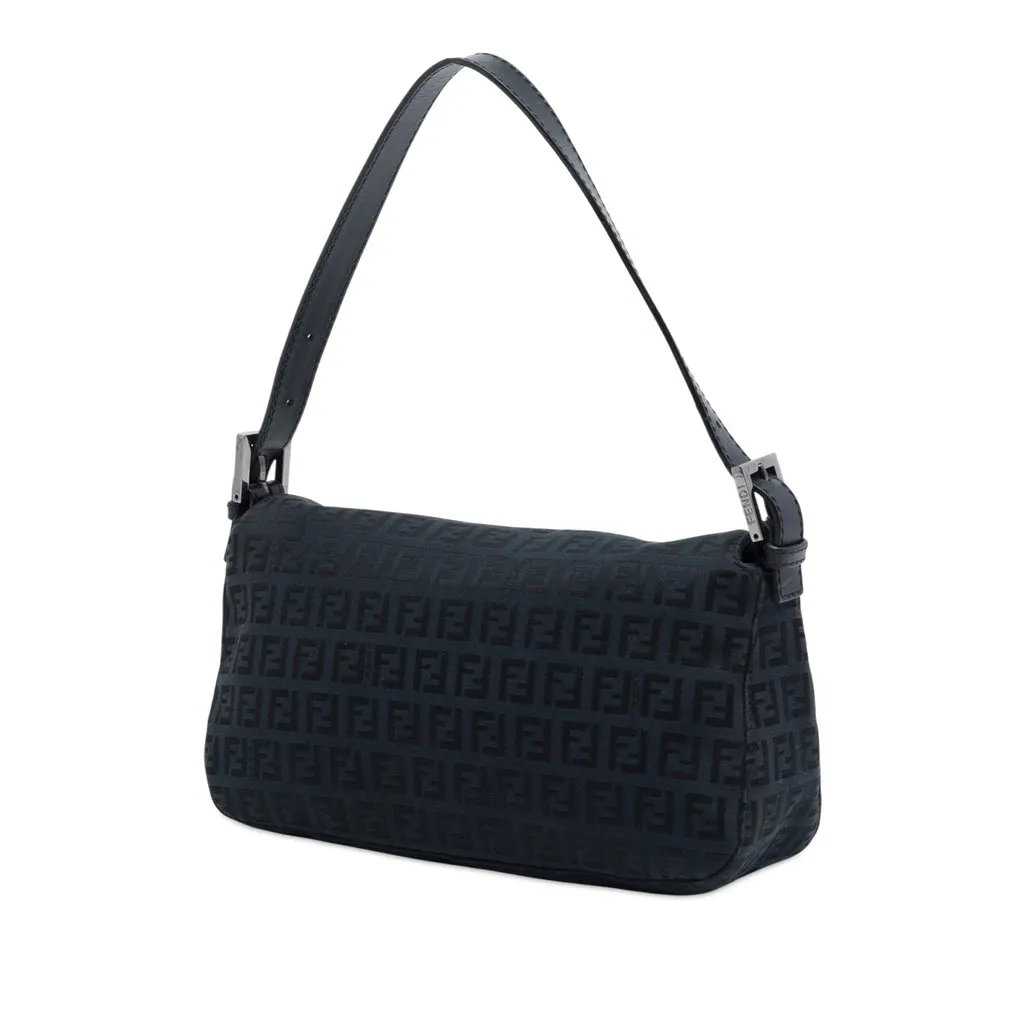 Fendi Zucchino Canvas Double Flap Shoulder Bag Blue Very good - Back View