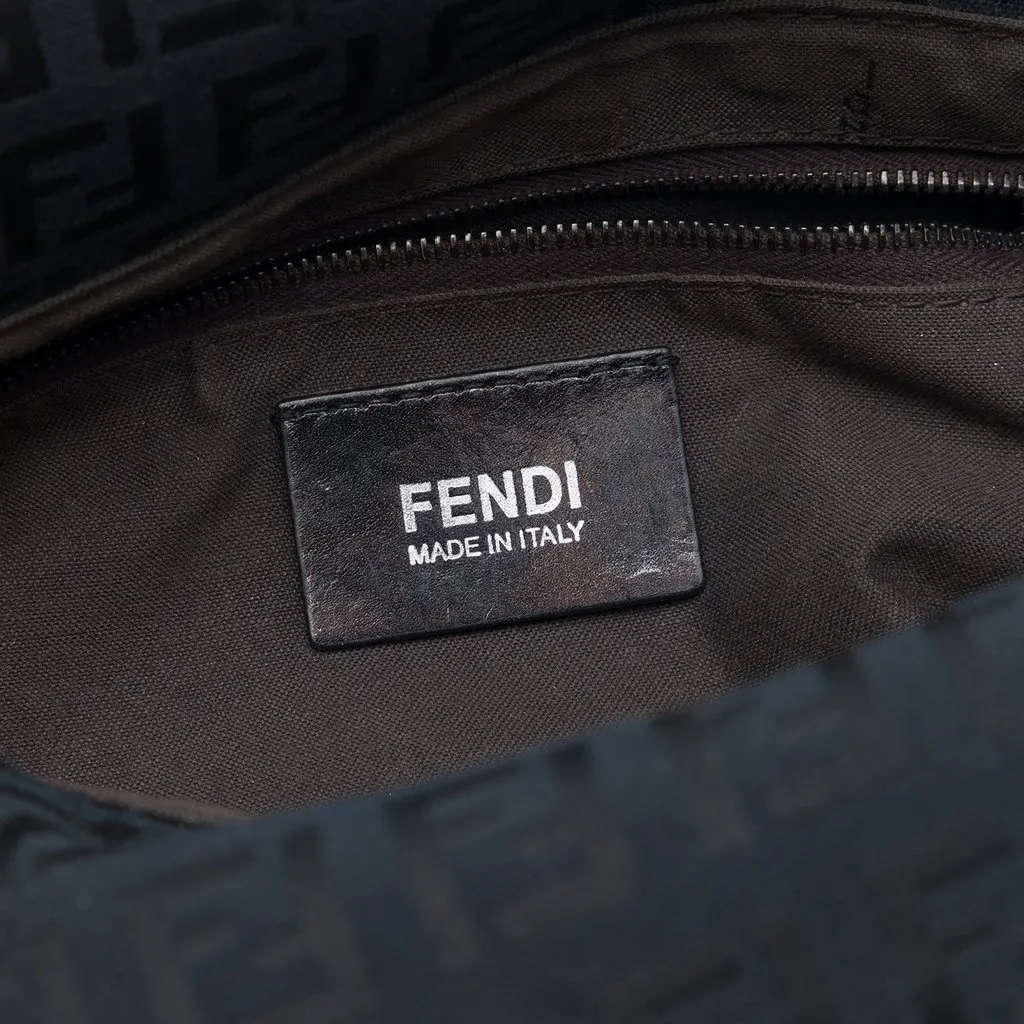 Fendi Zucchino Canvas Double Flap Shoulder Bag Blue Very good - Box View