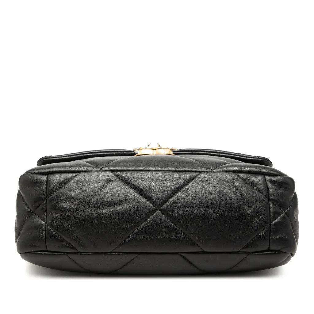 Chanel Medium Lambskin 19 Flap Black Leather Good - Inside View